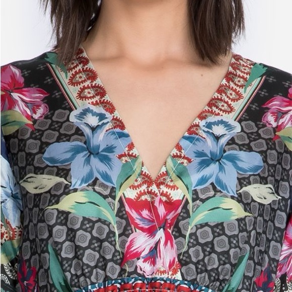 Johnny Was multicolor boho floral print patchwork silk dunas dress size XL - Picture 3 of 13